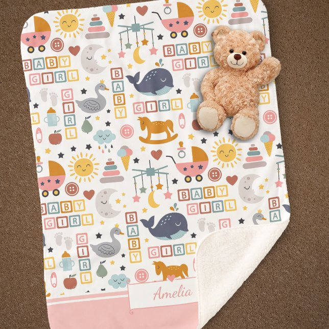 Niedliches Girl Pink-Muster mit Name Sherpadecke (Von Creator hochgeladen)