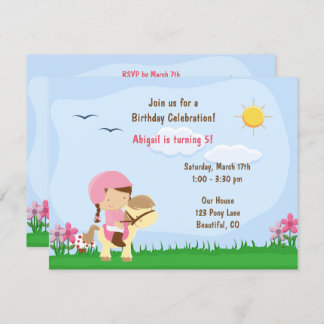 Niedliches Girl Riding a Pony ~ Pferd Geburtstag Einladung