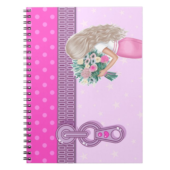 Niedliches Girl & Rosa Blumendesign elegant mit Mo Notizblock (Vorderseite)