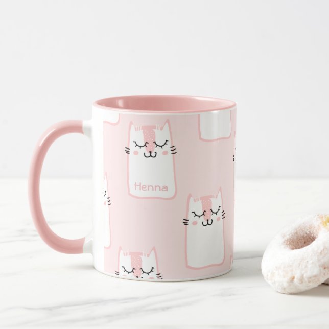 Niedliches Girl-Rosa-Weiß-Muster Personalisiert Tasse (Mit Donut)