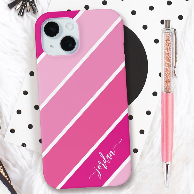 Niedliches Girl-Skriptname Pink Stripes-Muster Case-Mate iPhone Hülle (Von Creator hochgeladen)