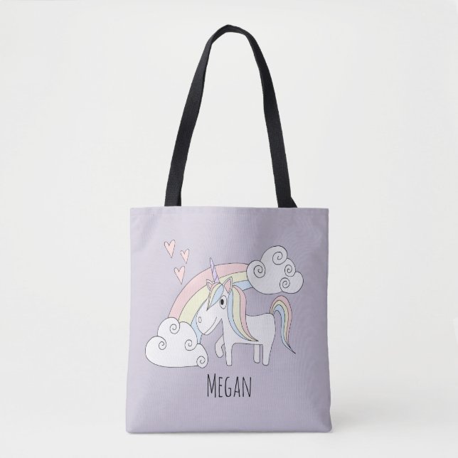 Niedliches Girl's Rainbow Unicorn mit Name Diaper (Vorderseite)