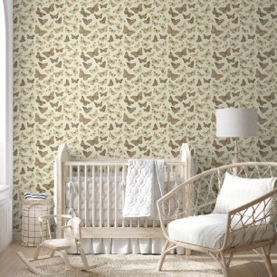 Niedliches Girly Beige Cream Butterfly-Muster Tapete