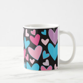 Niedliches Girly Blue Pink & Lila Hearts Muster Tasse