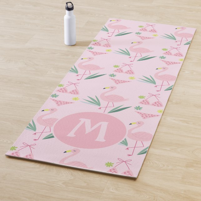 Niedliches Girly Flamingo und Bikini Pink Monogram Yogamatte (Beispiel)