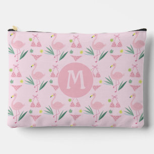 Niedliches Girly Flamingo und Bikini Pink Monogram Zubehörtasche