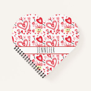 Niedliches Girly Heart Doodle Rosa Personalisiert Notizbuch