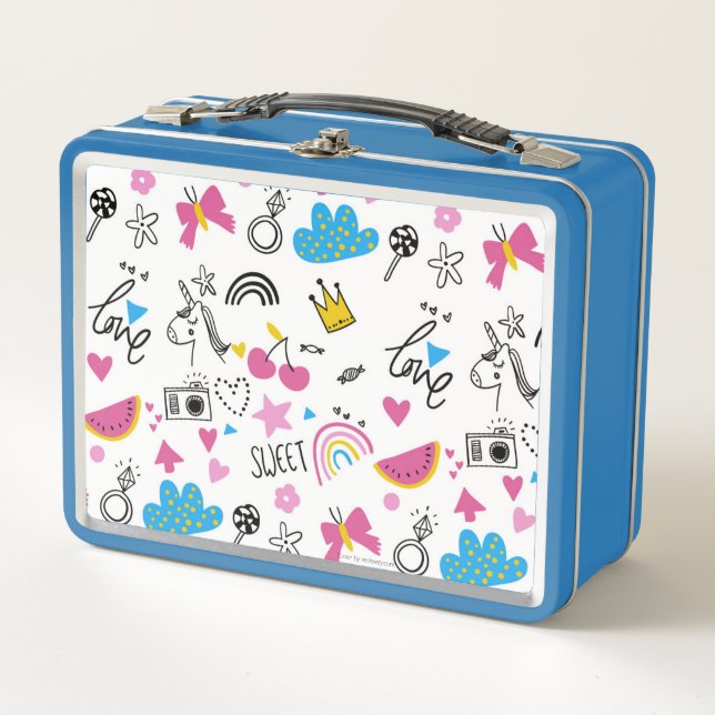 Niedliches Girly Hübsch Rainbow Unicorful Pattern Metall Brotdose (Vorderseite)