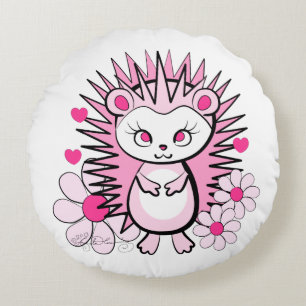 Niedliches Girly Igels-Rosa Rundes Kissen