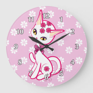 Niedliches girly Kitty-Katzen-Rosa ~ Große Wanduhr