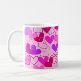 Niedliches Girly Pink Lila & Red Hearts Muster Tasse