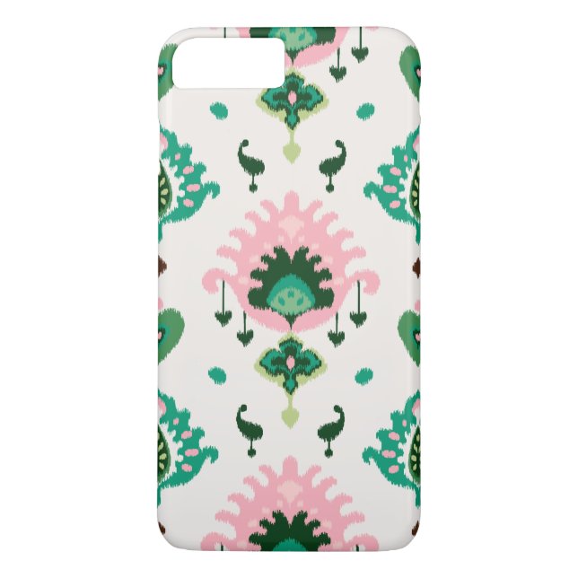 Niedliches girly rosa grünes ikat Stammes- Muster Case-Mate iPhone Hülle (Rückseite)