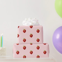 Niedliches Girly Strawberry-Muster in Soft Pink Geschenkpapier