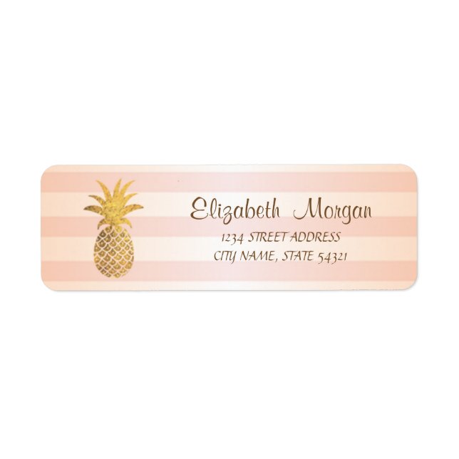 Niedliches Girly Striped-Gold Ananas-Adressetikett (Vorne)