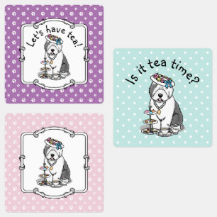 Niedliches Girly Tea Party Altes Englisch Sheepdog Etiketten