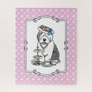 Niedliches Girly Tea Party Altes Englisch Sheepdog Puzzle