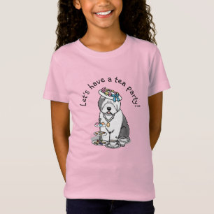 Niedliches Girly Tea Party Altes Englisch Sheepdog T-Shirt
