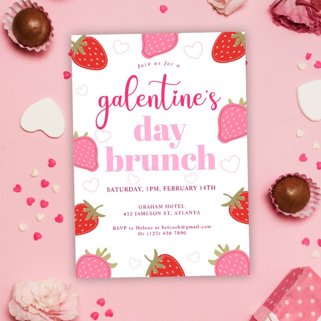 Niedliches Girly Valentine's Galentine Day Brunch Einladung (Cute Girly Valentine's Galentine's Day Brunch Invitation)