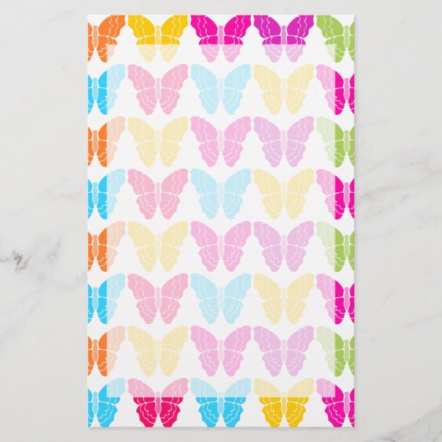 Niedliches Girly Vibranly Rainbow Butterfly Patter Briefpapier (Vorderseite)