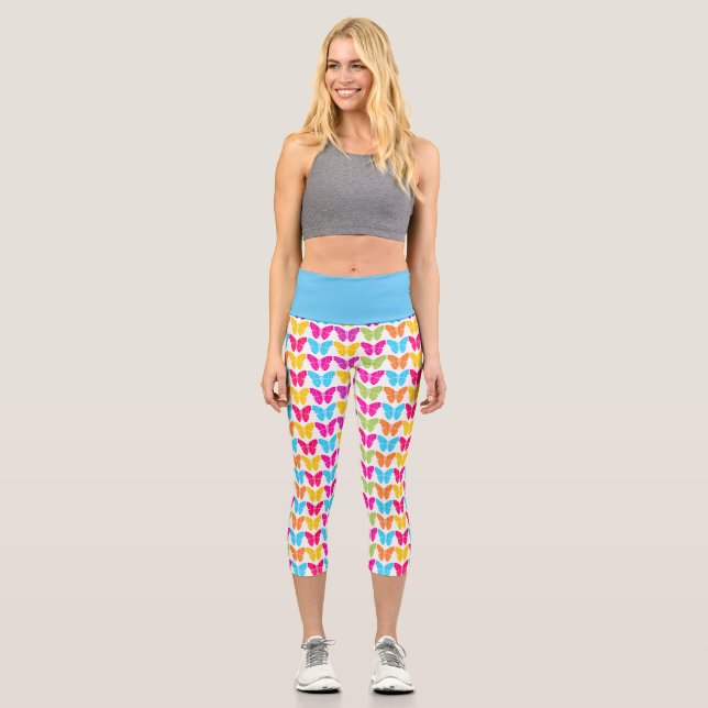 Niedliches Girly Vibranly Rainbow Butterfly Patter Capri Leggings (Vorderseite)