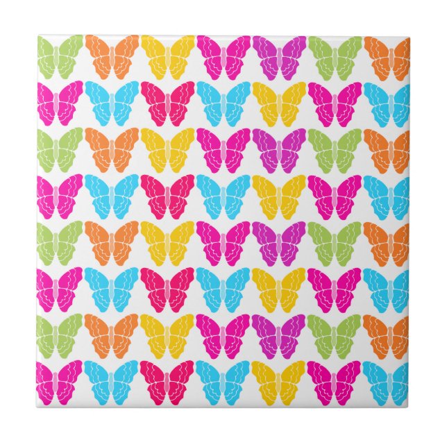 Niedliches Girly Vibranly Rainbow Butterfly Patter Fliese (Vorderseite)