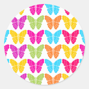 Niedliches Girly Vibranly Rainbow Butterfly Patter Runder Aufkleber