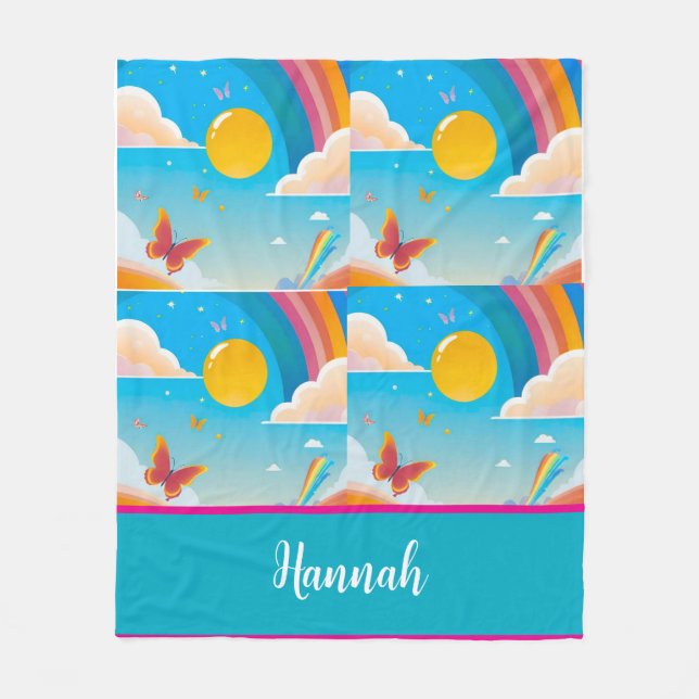 Niedliches Girly Whimsical Rainbow Happening perso Fleecedecke (Vorderseite)