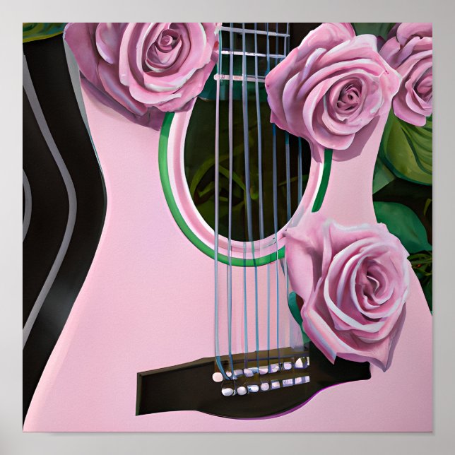 NIEDLICHES GITAR MIT PINKROSES POSTER (Vorne)