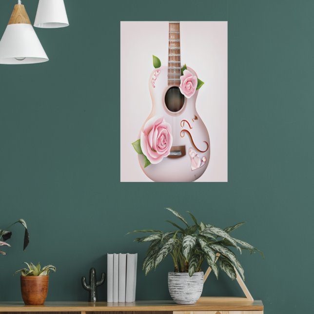 NIEDLICHES GITAR MIT PINKROSES POSTER (Wohnzimmer 1)