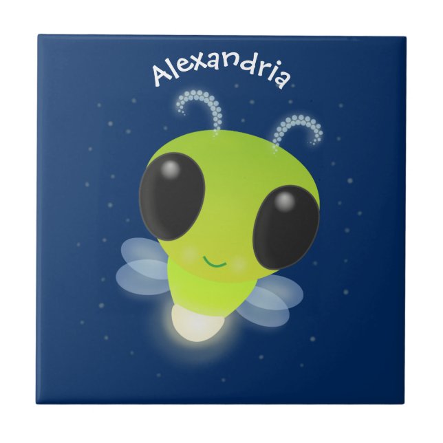 Niedliches Glow Bug Firefrefly Cartoon Illustratio Fliese (Vorderseite)