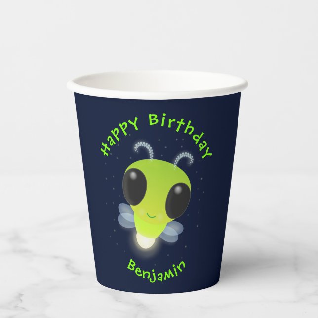 Niedliches Glow Bug Firefrefly Cartoon Illustratio Pappbecher (Vorderseite)