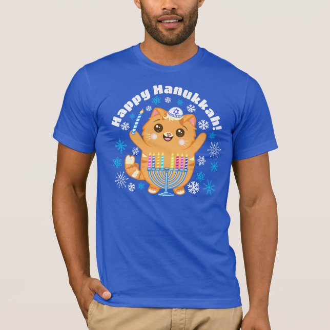 Niedliches Glück Hanukkah, Hanucat Menorah T - Shi T-Shirt (Vorderseite)