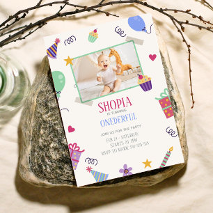 Niedliches Glück mit Foto 1. Geburtstag Einladung