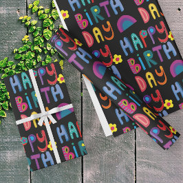 Niedliches Glück zum Geburtstag farbenfrohe Muster Geschenkpapier
