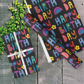 Niedliches Glück zum Geburtstag farbenfrohe Muster Geschenkpapier