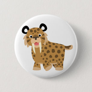 Niedliches glückliches Cartoon Smilodon Button