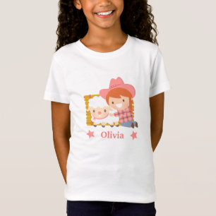 Niedliches glückliches Cowgirl mit Lamm für T-Shirt