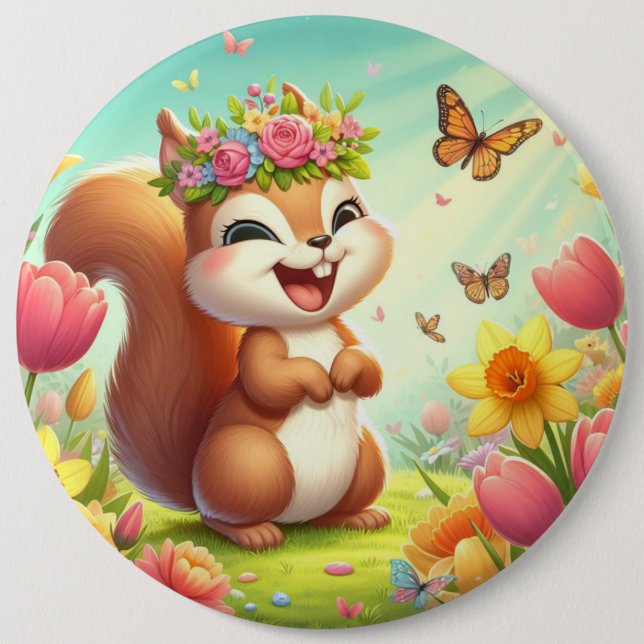 Niedliches, glückliches Eichhörnchen Button (Vorderseite)