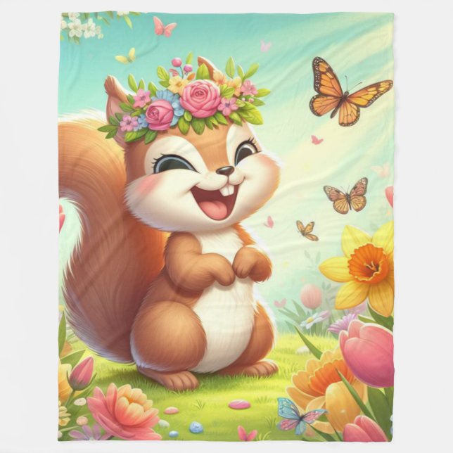 Niedliches, glückliches Eichhörnchen Fleecedecke (Vorderseite)
