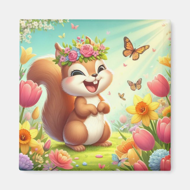 Niedliches, glückliches Eichhörnchen Magnet (Vorne)