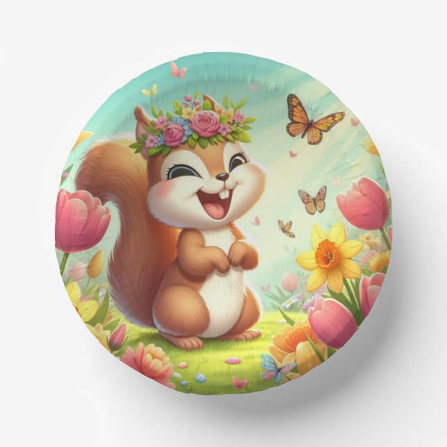 Niedliches, glückliches Eichhörnchen Pappteller (Vorderseite)