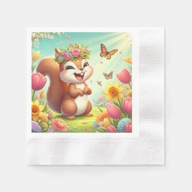 Niedliches, glückliches Eichhörnchen Serviette (Vorderseite)