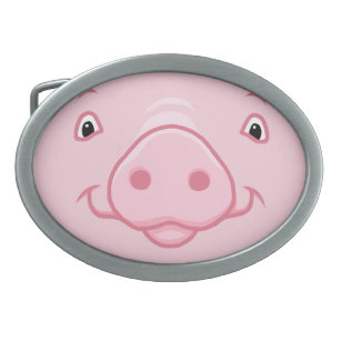 Niedliches glückliches rosa Schwein-Gesicht Ovale Gürtelschnalle