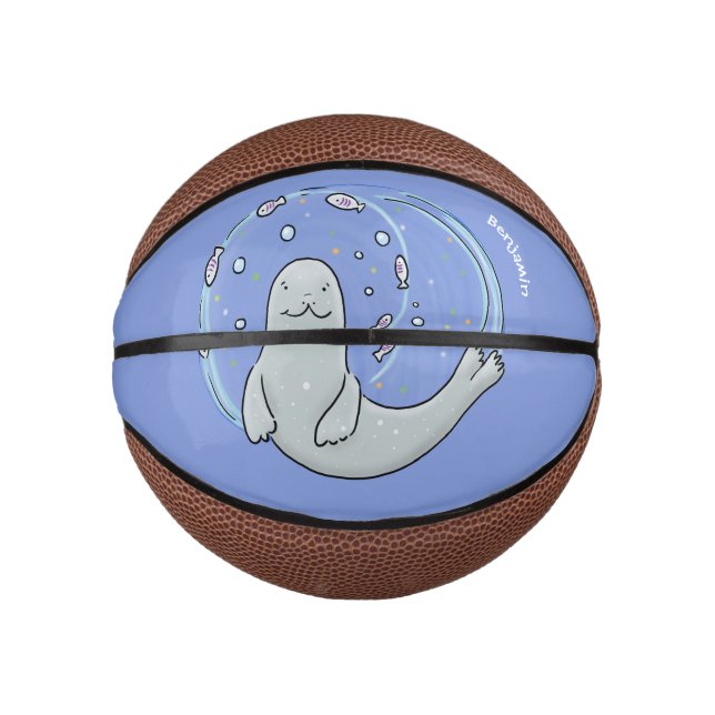 Niedliches glückliches Siegel und Cartoon in Fisch Mini Basketball (Vorderseite)