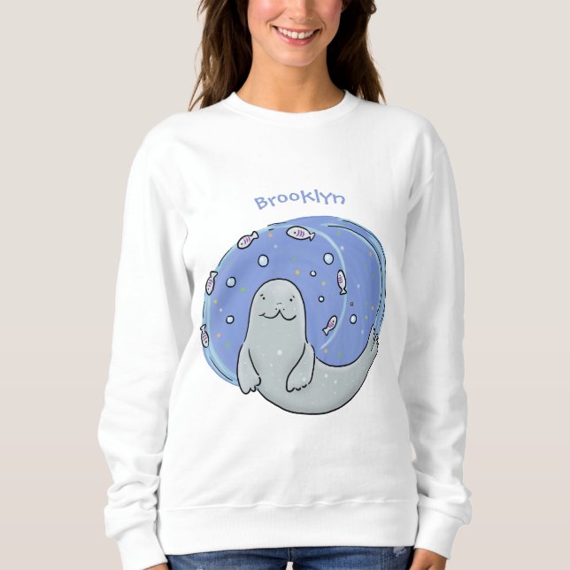 Niedliches glückliches Siegel und Cartoon in Fisch Sweatshirt (Vorderseite)