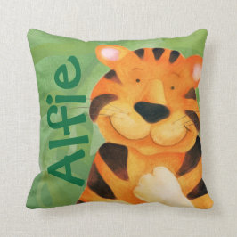 Niedliches glückliches Tigergesichtsquadratname Kissen