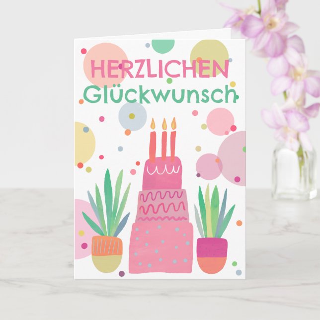 Niedliches Glückwunsch Geburtstagskuchen Rosa Bunt Karte (Orchidee)