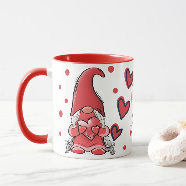 Niedliches Gnome Couple Liebe Valentine Tasse (Mit Donut)