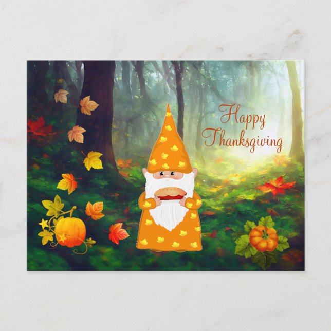 Niedliches Gnome, Herbstlaube und Pumpkins Postkarte (Vorderseite)
