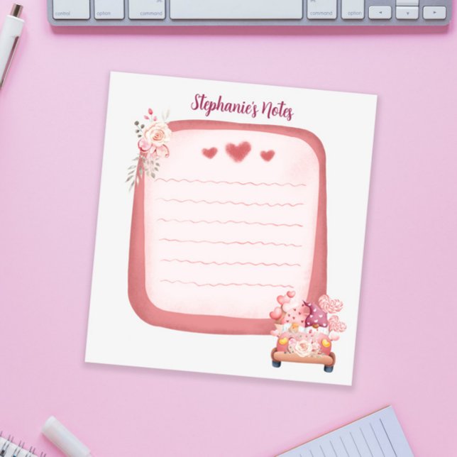 Niedliches Gnome im Auto und Blume Personalisiert Notizblock (Von Creator hochgeladen)